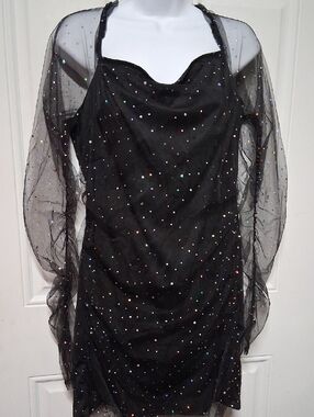 Black Sequin Mesh Long Sleeve Dress - By Dreavness Brand New Missing Tags